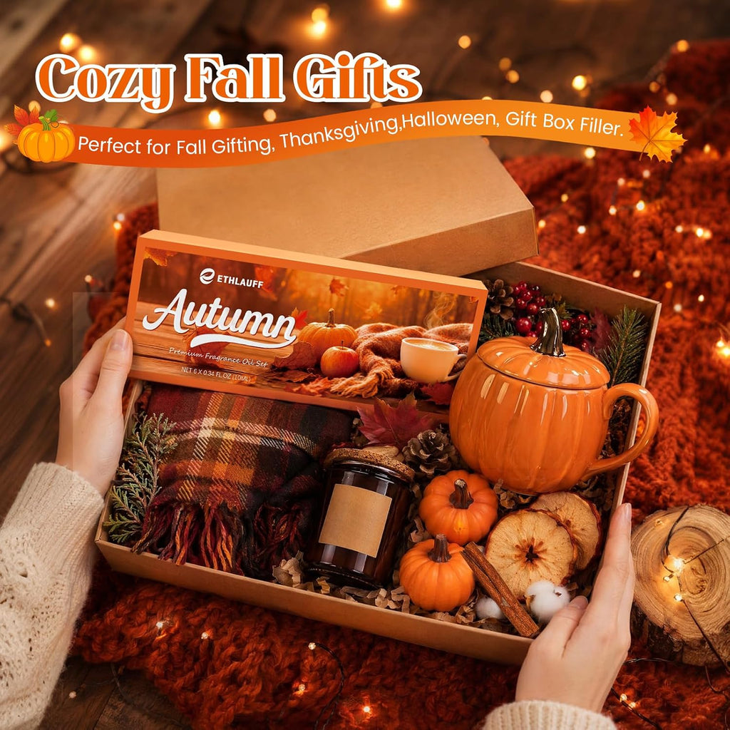 Fragrance Oil Autumn Set, Fall Essential Oils, Pumpkin Spice,Cinnamon & Apple,Fireplace, Autumn Wreath, Warm Flannel - Set of 6