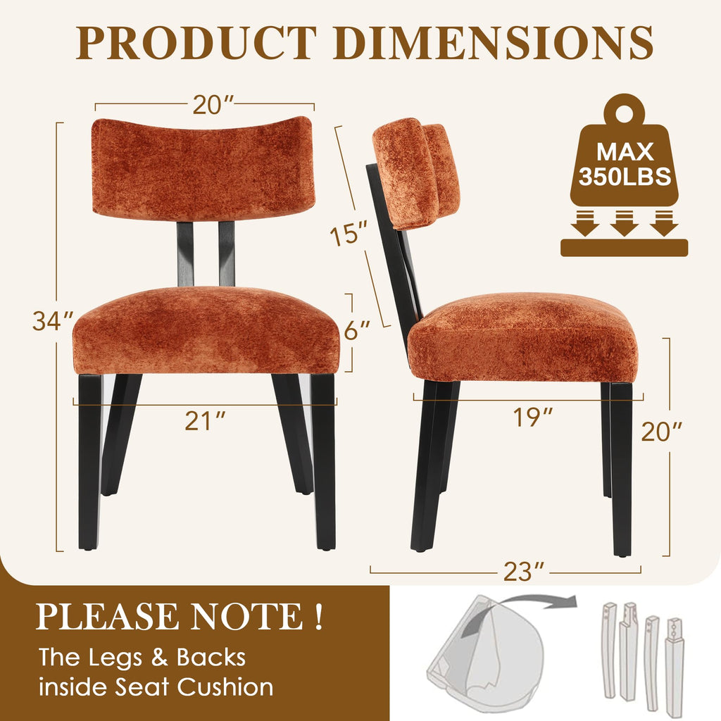 Mid Century Modern Dining Chairs, Velvet Farmhouse Upholstered Kitchen Chairs, Accent Curved Backrest Dining Room
