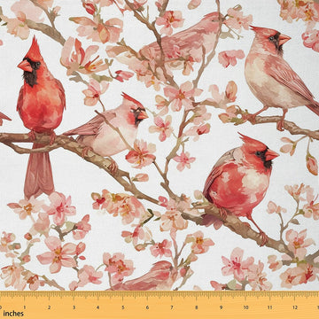 Birds Fabric by The Yard 10 Yards Cherry Blossoms Soft Flannel Decorative Fabric Floral Botanical Branches Upholstery