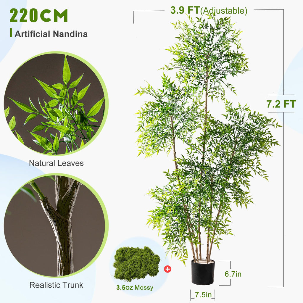 Faux Bamboo Plant Artificial Nandina Tree 7.2FT Artificial Plants Realistic 90% Better Coverage Faux Plant Bamboo
