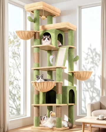 80in Extra Large Cactus Corner Cat Tree Tower, Green