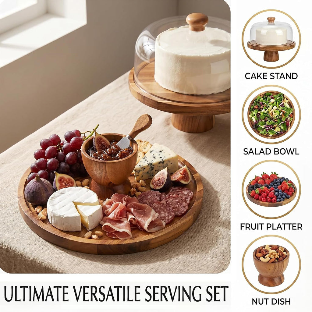 Acacia Wood Cake Stand with Lid, 12in Shockproof Acrylic Dome Display Stand