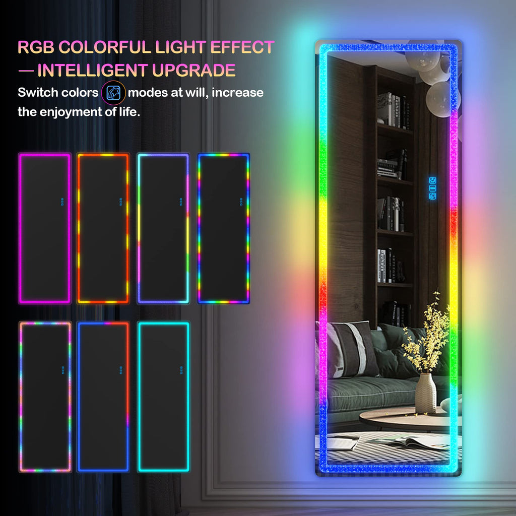 63 x 20 in Full Length Mirror with LED Lights, RGB Lighting, White
