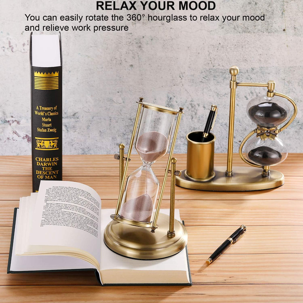 Antique 60 Minute Hourglass, 360° Revolving Sand Timer, Large Brass Sand Clock, White Sand Watch, Vintage Reloj De