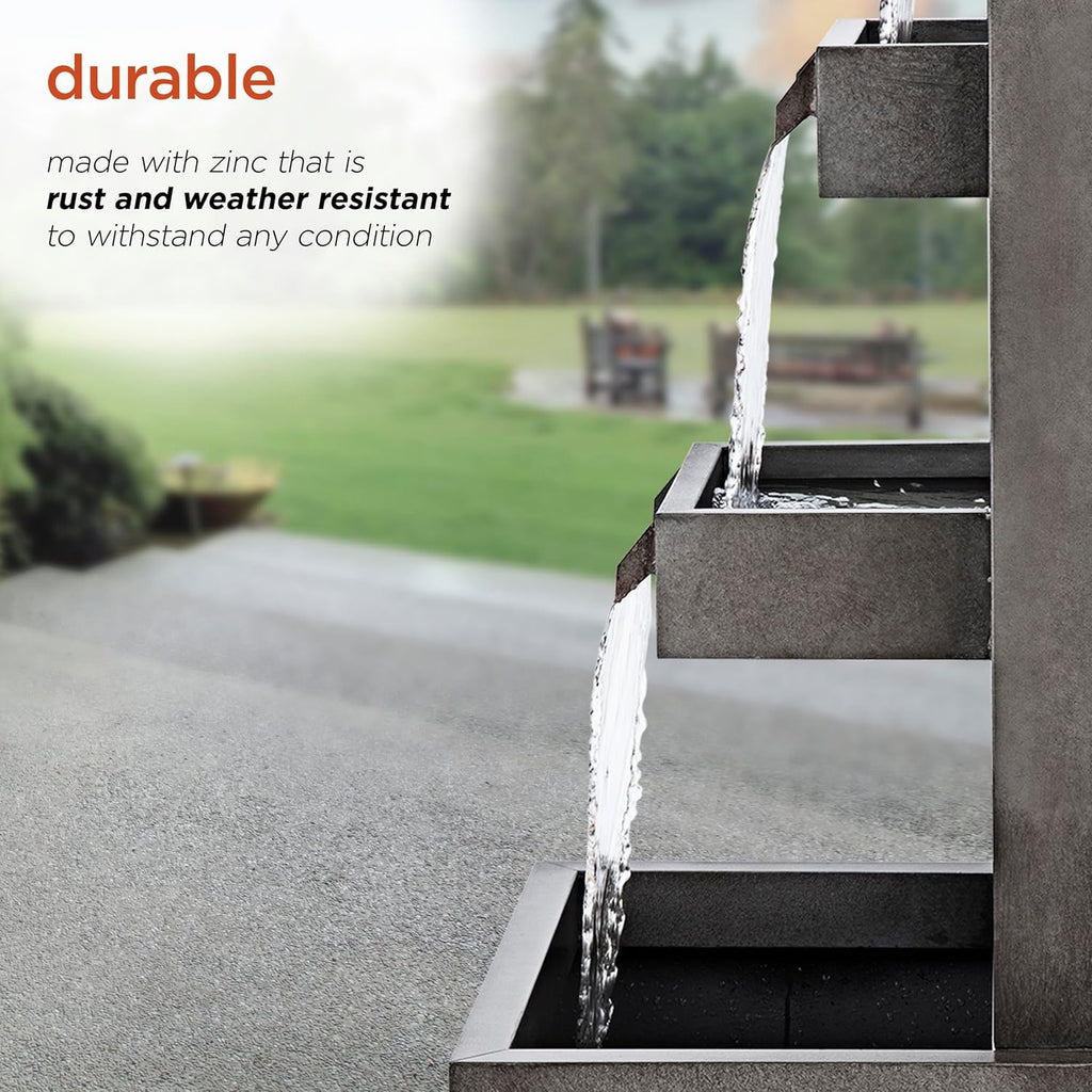 43" Tall Multi-Tier Waterfall Fountain - Industrial Style Water Feature, Relaxing Water Flow, and Serene Landscaping
