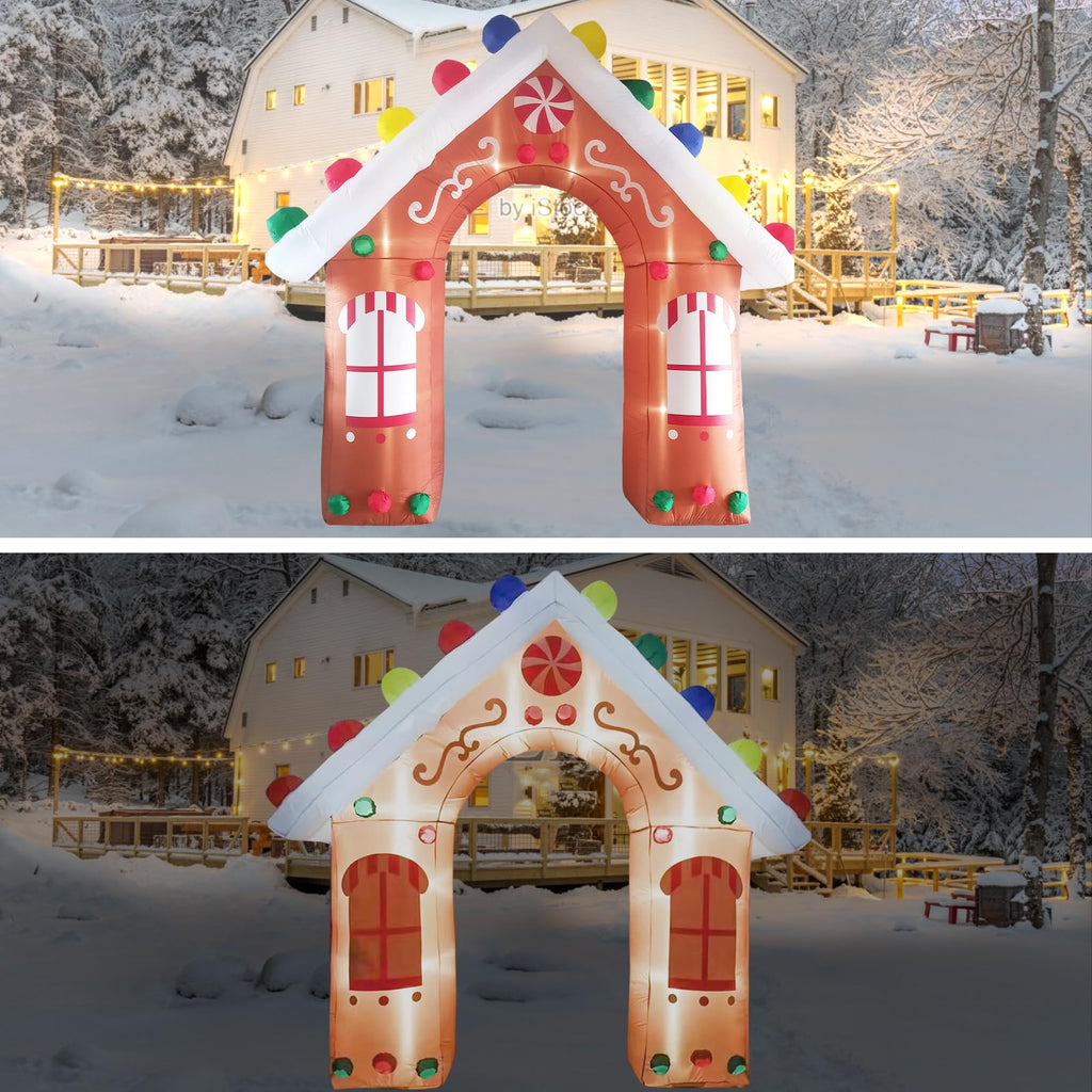 10FT Christmas Inflatables Gingerbread House Archway Outdoor Decorations, Giant Christmas Arch Blow Up Yard
