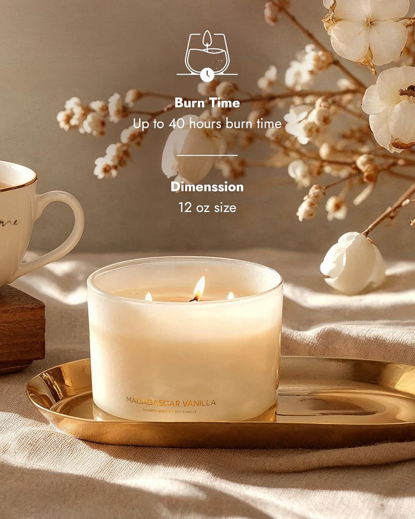 Luxury Vanilla Soy Candles | Large 3 Wick Jar Candle | Up to 50 Hours Burning Time | 100% Natural Soy Wax | Relaxing - Set of 12