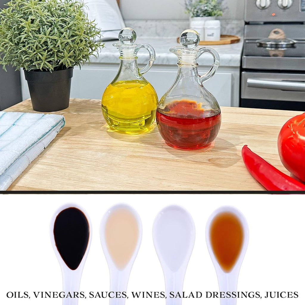 Glass Oil and Vinegar Cruets (); 8oz Round Oil Dispensers/Salad Dressing Bottles with Stoppers - Set of 2