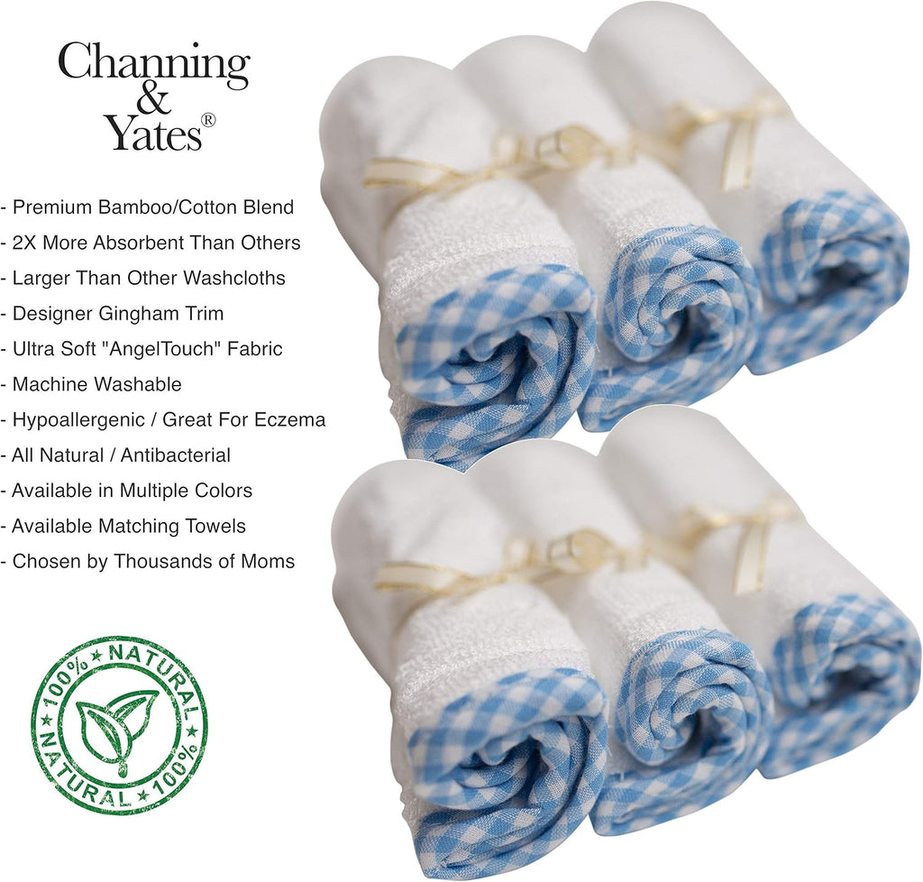 Premium Hooded Baby Towel + (6 Piece) Washcloth Gift Bundle - Organic Viscose Made from Bamboo Baby Towels - (Blue