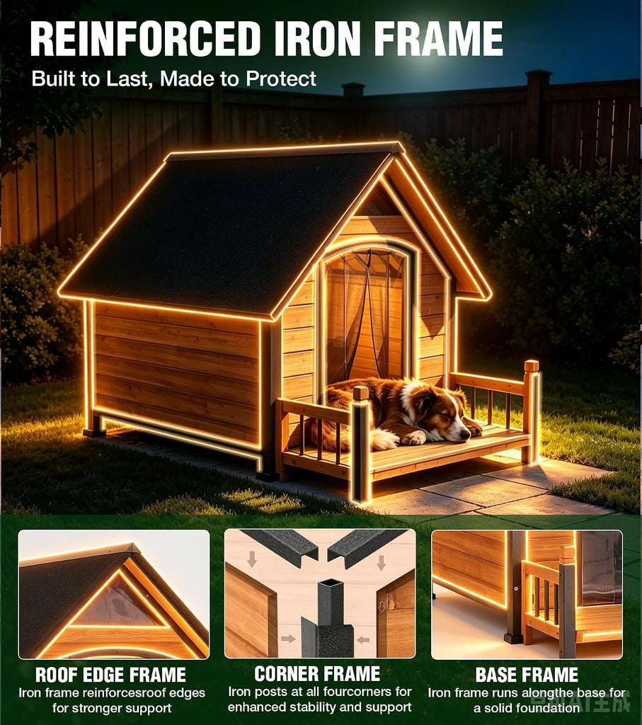 Extra Large Dog House Outdoor with Reinforced Iron Frame
