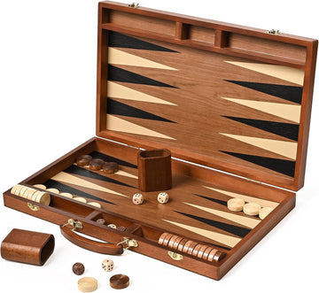 Sapele Wood Backgammon Board Game Set (18 Inches) for Adults and Kids - Classic Board Strategy Game - Portable