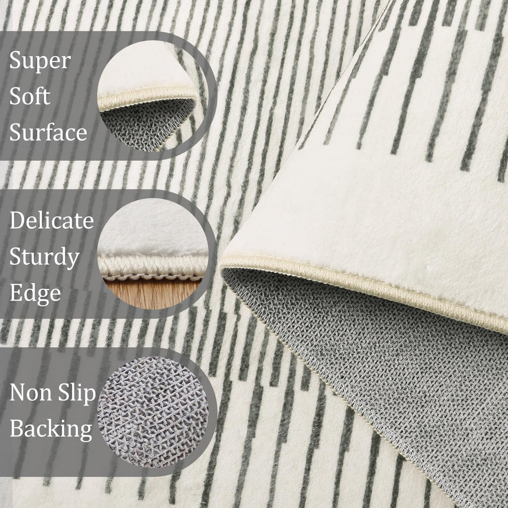 Modern White 2.5x8 Hallway Runner Rug, Berber Striped Kitchen Rugs Non Slip Washable Runner Rug, Soft Low Pile Indoor