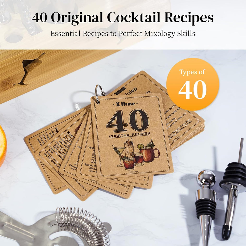 Bartender Kit with Stand, Cocktail Shaker Set for Enthusiasts and Beginners | Includes Martini Shaker - Set of 15