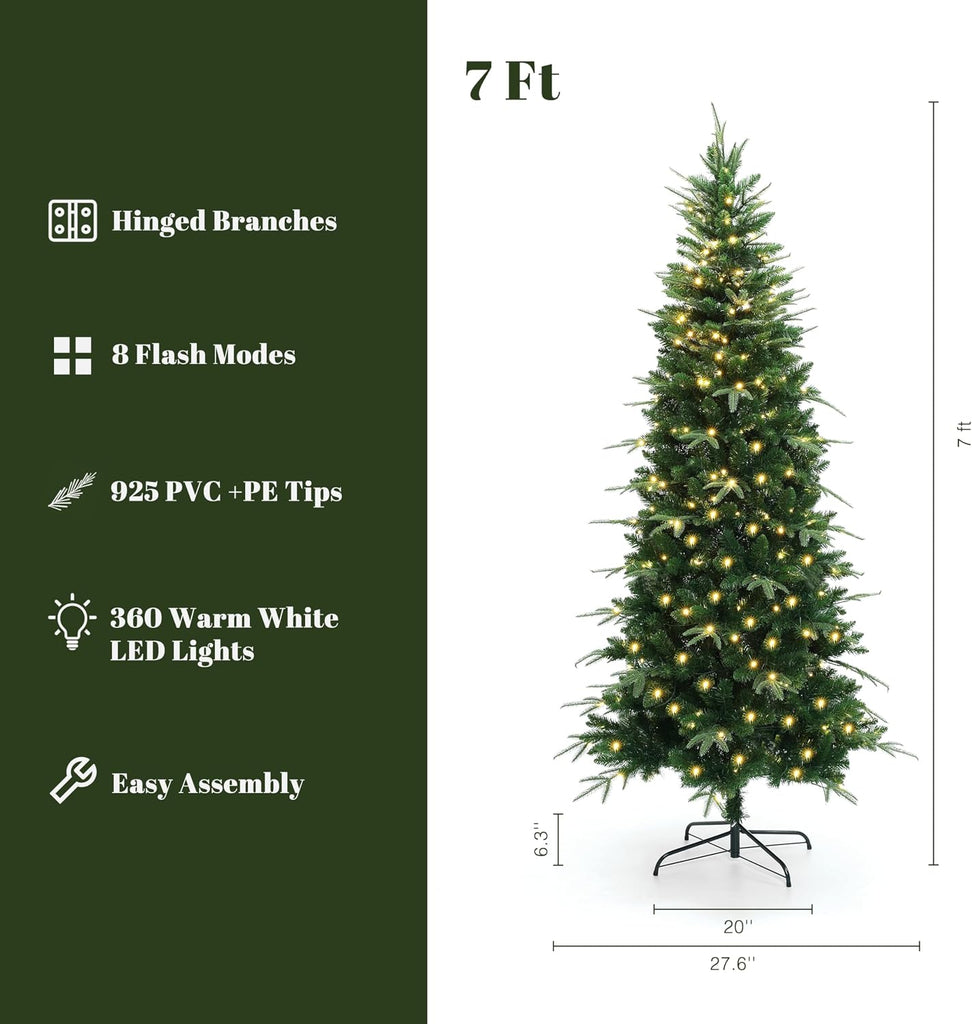 LuxenHome Slim Christmas Tree, Prelit Skinny Artificial Christmas Tree
