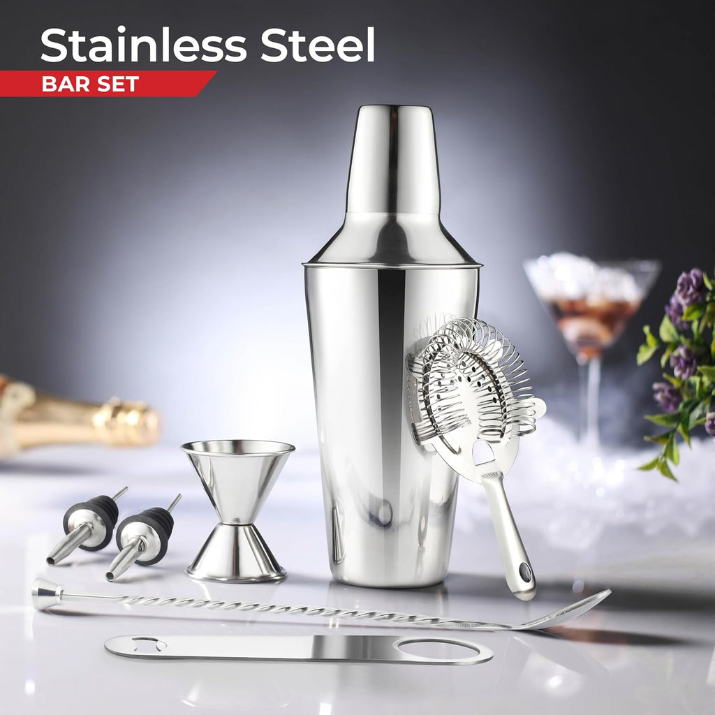 Premium 7-Piece Stainless Steel Bar Set - Complete Cocktail Shaker & Bartending Tools Entertaining | Includes Gift - Set of 7