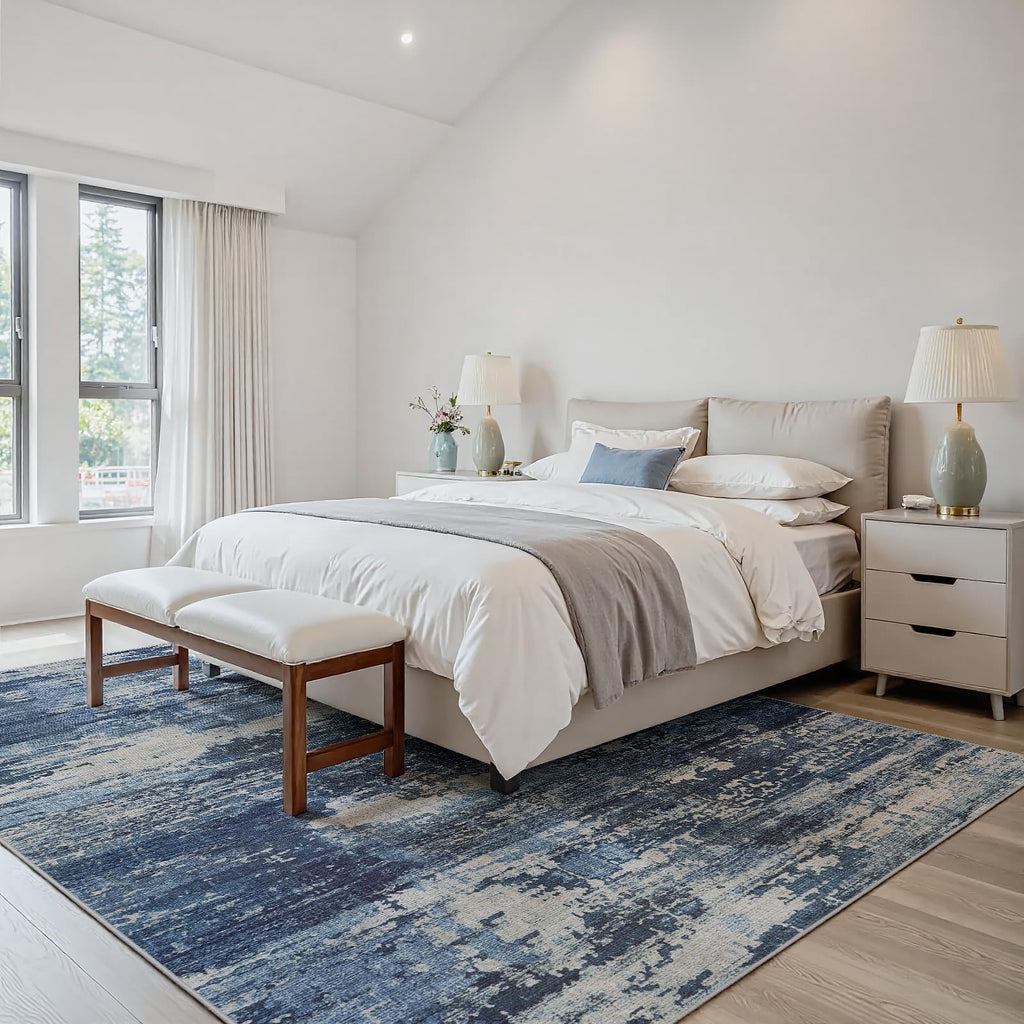 Area Rugs Blue Rug Washable Bedroom Abstract Carpet