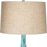 Euro Design Kenya Modern Tropical Table Lamp with USB Dimmer 29 1/2" Tall Blue Green Glaze Ceramic Beige Linen Drum