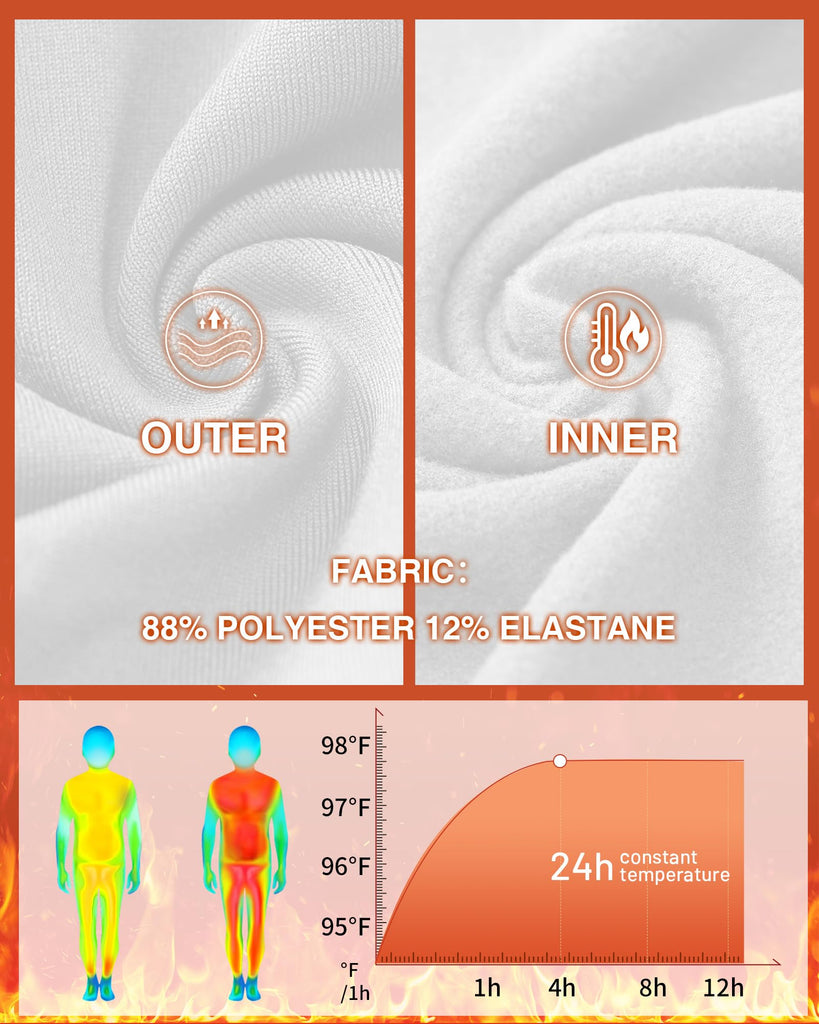 Thermal Underwear for Kids Thermals Top and Bottom Set Boys Soft Long Johns Fleece Lined Base Layer for Skiing White L