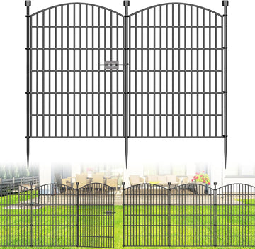 10 Panels No Dig Decorative Garden Fence with Gate - 40 in (H) x 23.6 ft (L), Dog Fence Outdoor for Yard, Rustproof