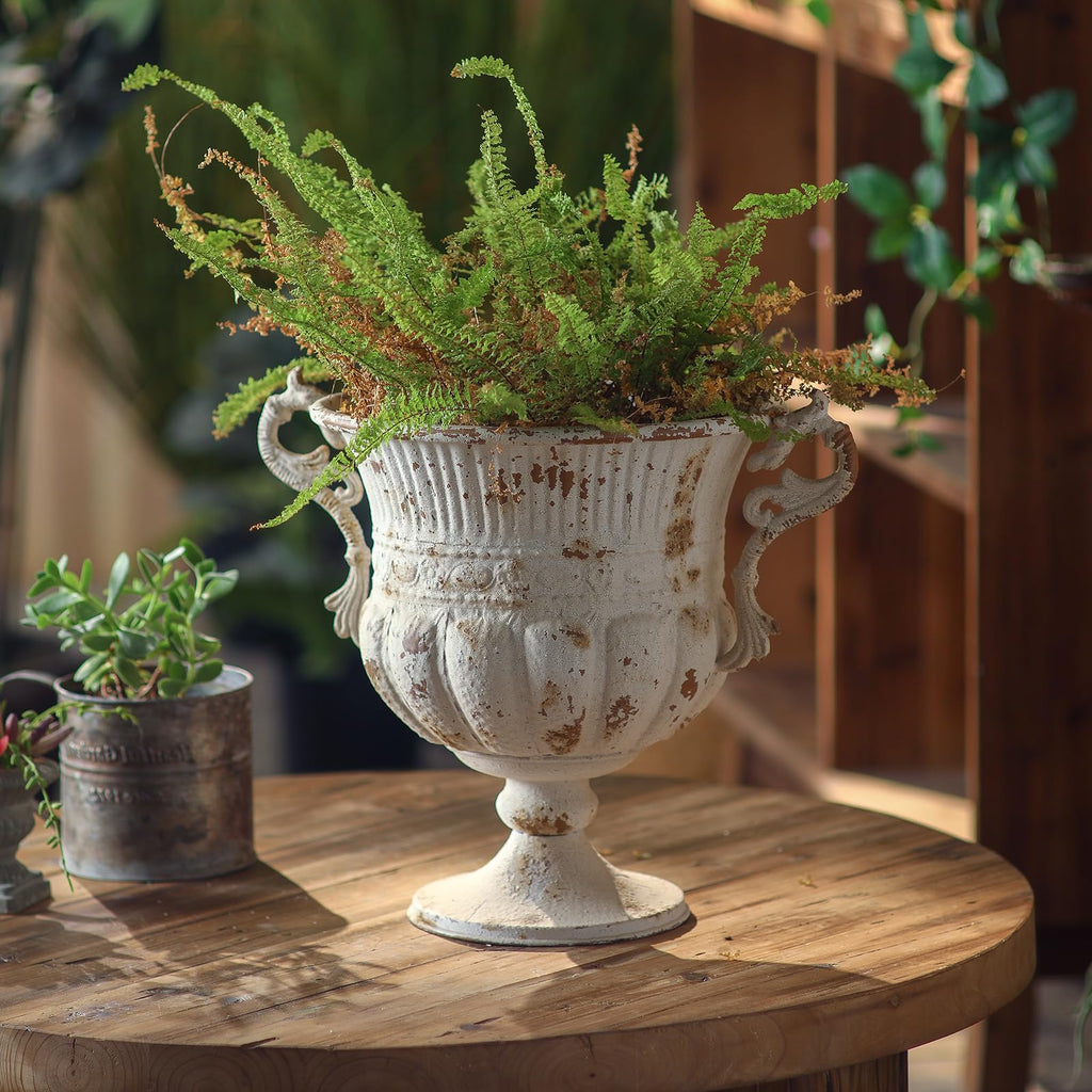 Balcony Vintage Style Distressed White Metal Indoor Outdoor and Garden Planter European Retro Rustic Shabby Chic Iron