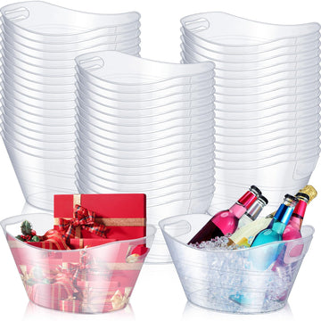 48 Pcs Oval Storage Tub with Handles, 4.5L Plastic Clear Ice Bucket Wine Beer Champagne Bottle Drink Cooler Tub for