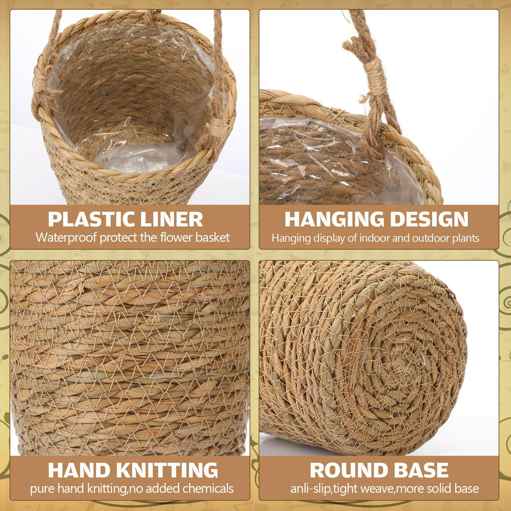6 Pcs Seagrass Hanging Planter Basket, Small, Brown