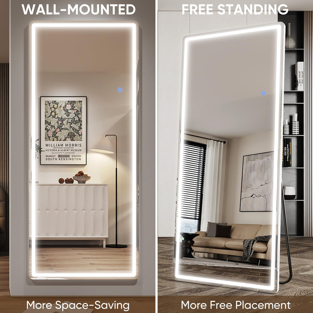 58"x18" LED Full Length Mirror, Lighted Floor Mirror, Rect
