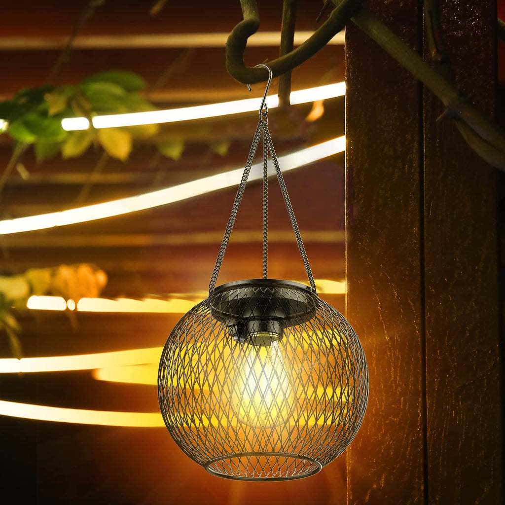 Solar Lantern Outdoor Waterproof, Hanging Solar Lights, 4 Pack, Black