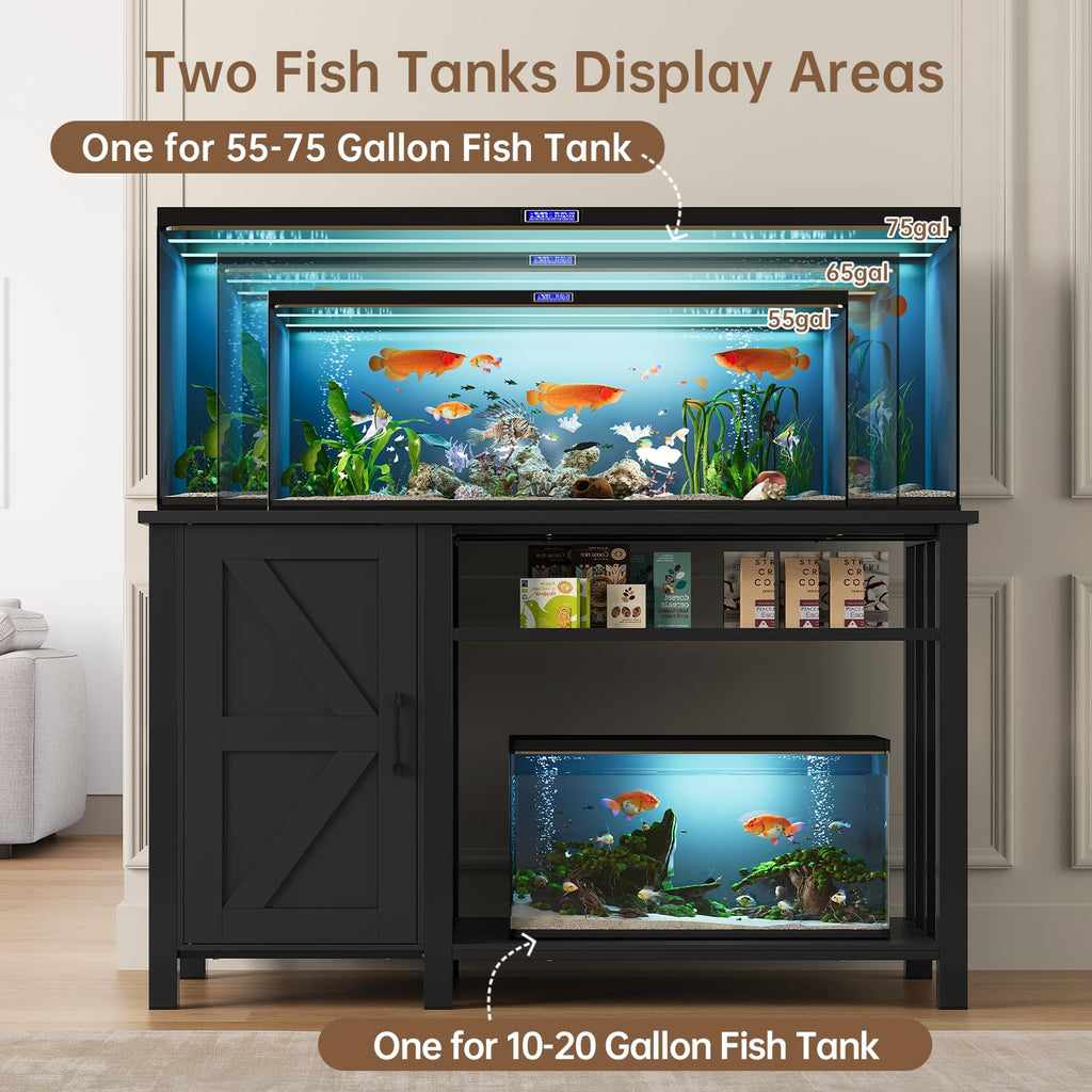 55-75 Gallon Fish Tank Stand with Power Outlet & Adjustable Shelf, Heavy Duty Aquarium Stand with Cabinet Storage for