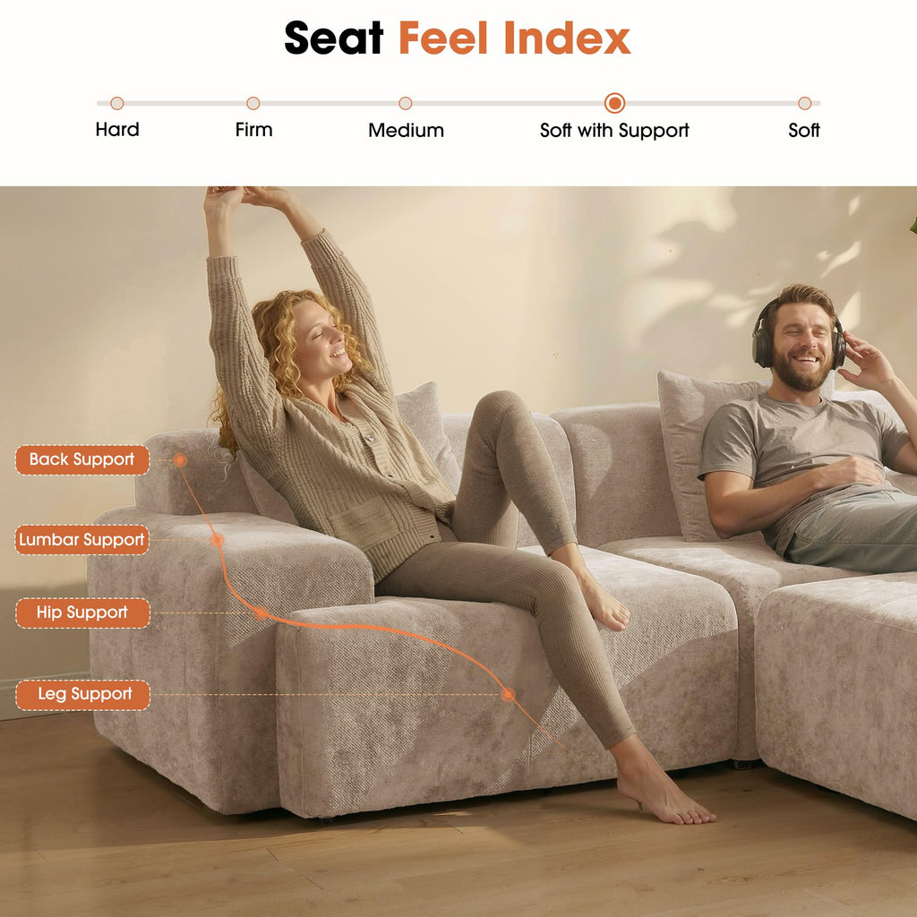 84" Modular Loveseat Couch, 60" Deep Seat Boneless Sofa with Ottoman