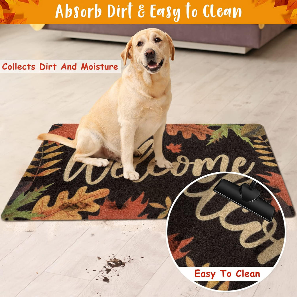 Fall Welcome Doormat, 17 x 30 Inch Autumn Leaves Outdoor Mats