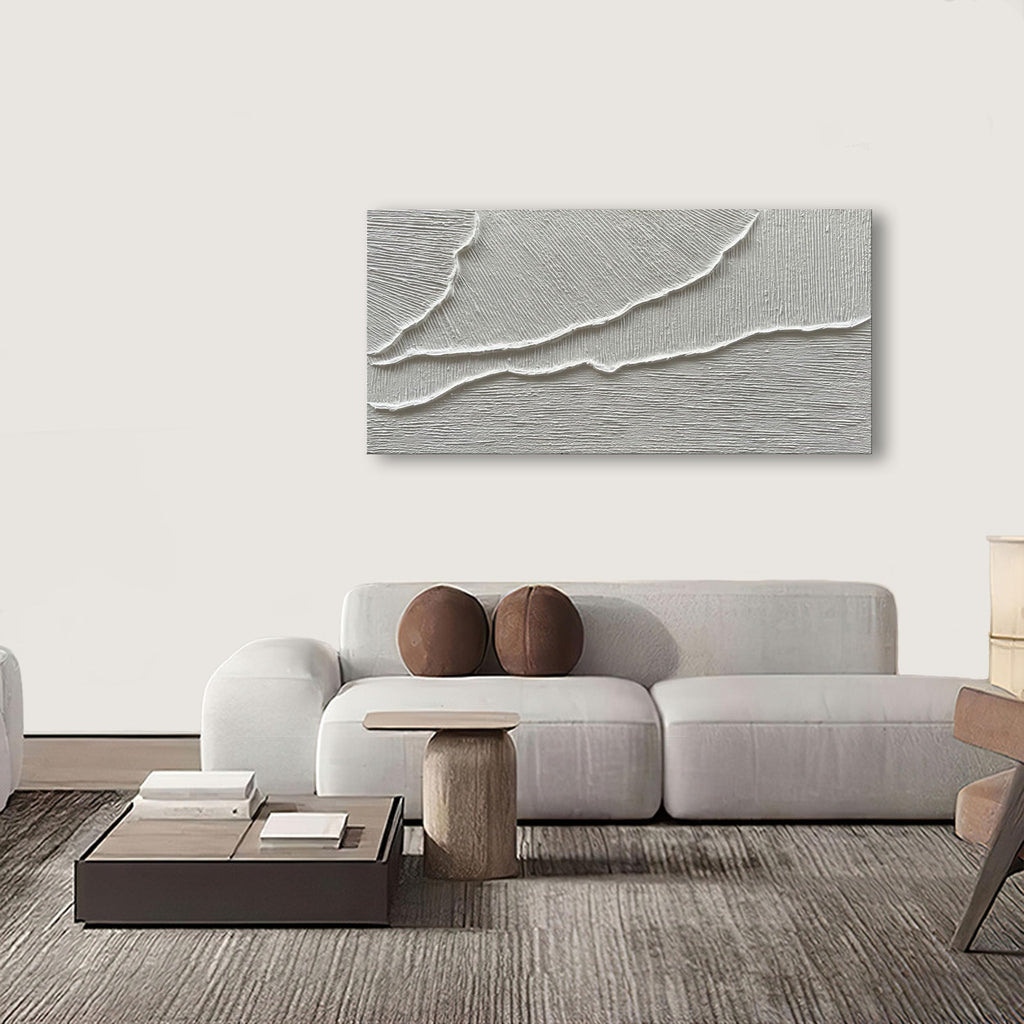 Thick Texture White Abstract Oil Painting Thick Texture Texture Beach Wave Landscape Painting Family Wall Art Deco