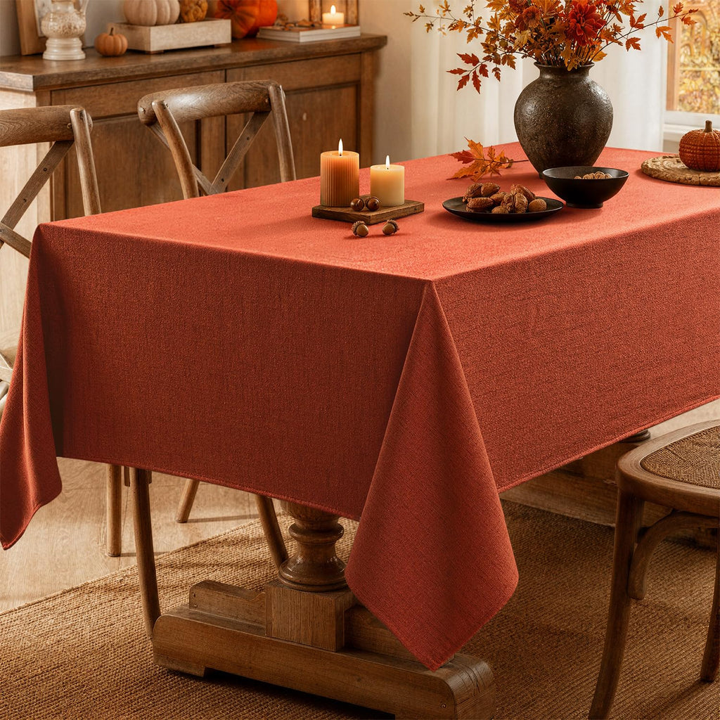 Linen Textured Rectangle Fall Tablecloth 60 x 104 Inch Burnt Orange