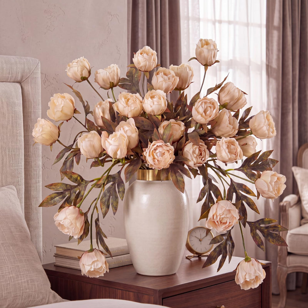 8 Pcs 27.5'' Artificial Peony Long Stem Flowers Bulk, Champagne