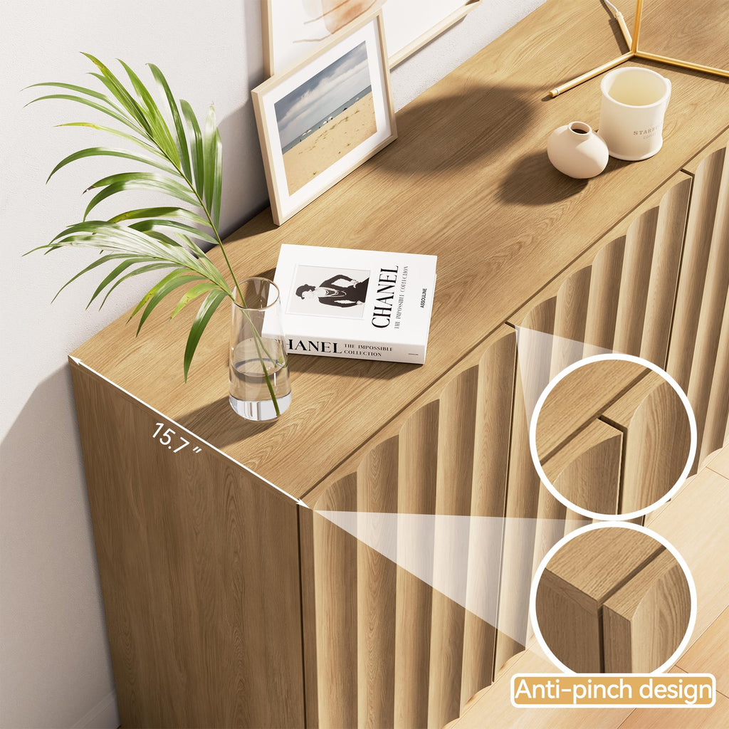 Modern Buffet Cabinet with Storage, 63" Wide Fluted Arched Sideboard Cabinet with Adjustable Shelves, Wooden Modular