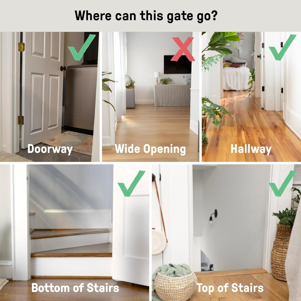 Decorative Panel Tall Baby Gate & Dog Gate, 28"-42" Wide, 30" Tall, Hardware or Pressure Mounted, Install on Top or