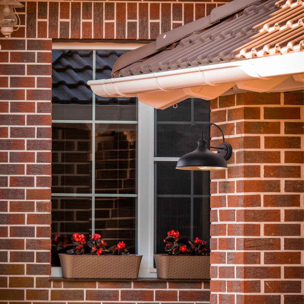 10" Dome Barn Lights for Farmhouse, Matte Black Gooseneck Outdoor Light Fixture, Exterior Porch Lighting with Wall