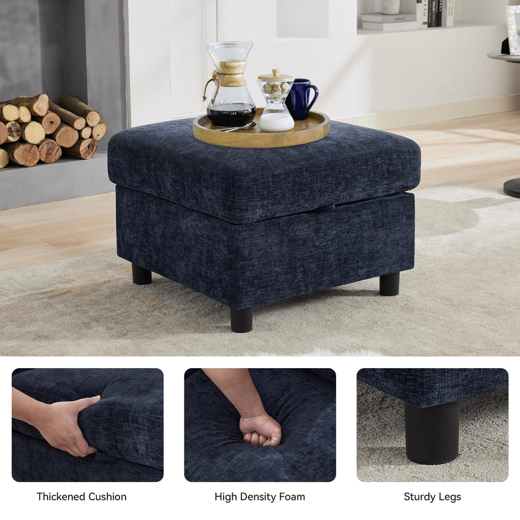 Modular Sectional Couch with Storage, 25'' Storage Sofa Ottoman, Navy
