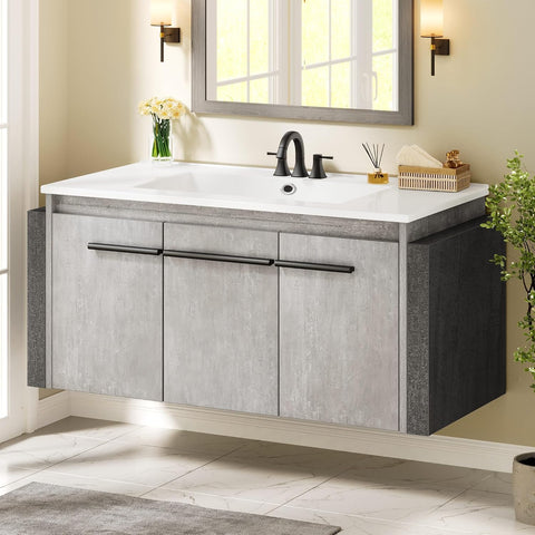 36" Modern Wall Mounted Bathroom Vanity with Sink - White & Gray Cabinet with 2 Soft-Close Doors