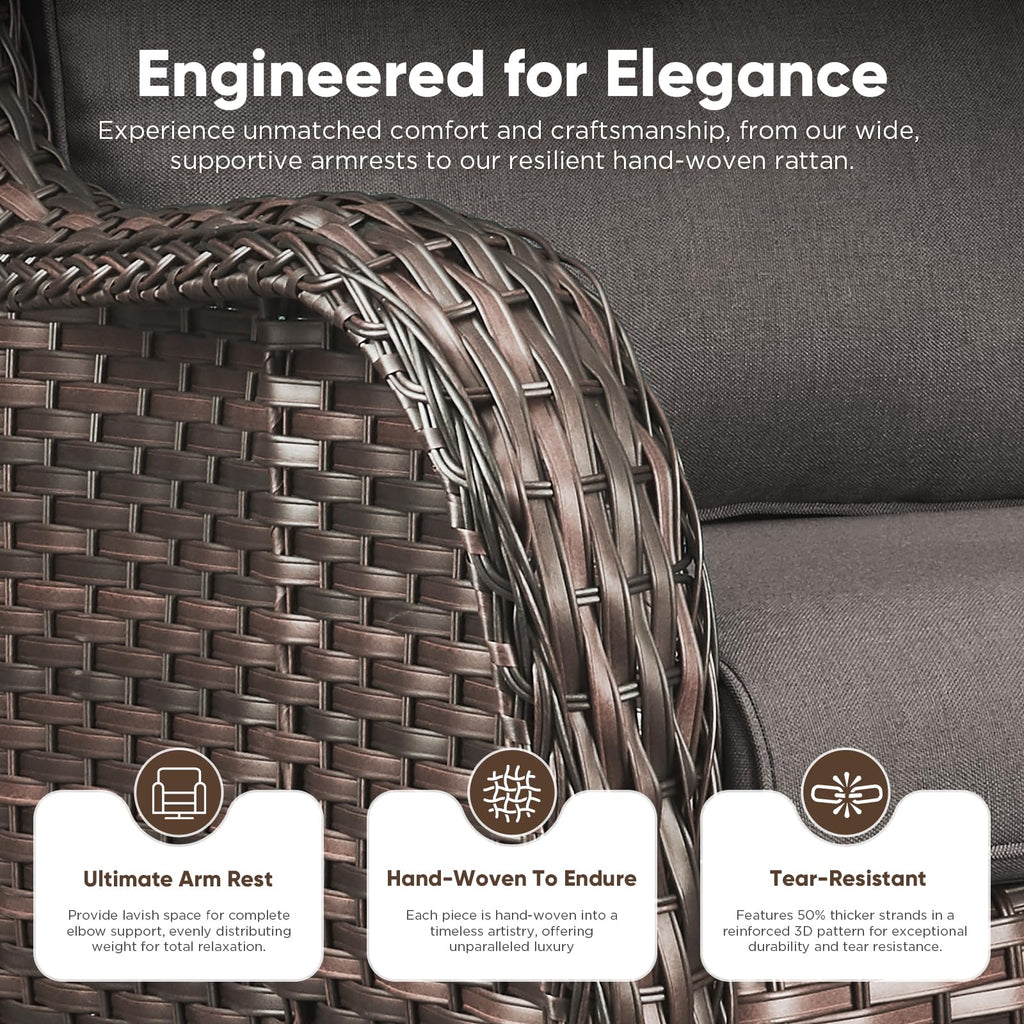 5 Piece Outdoor Wicker Furniture, Patio Swivel Rocking Chairs with Loveseat and 3 Seat Sofa, All Weather Patio