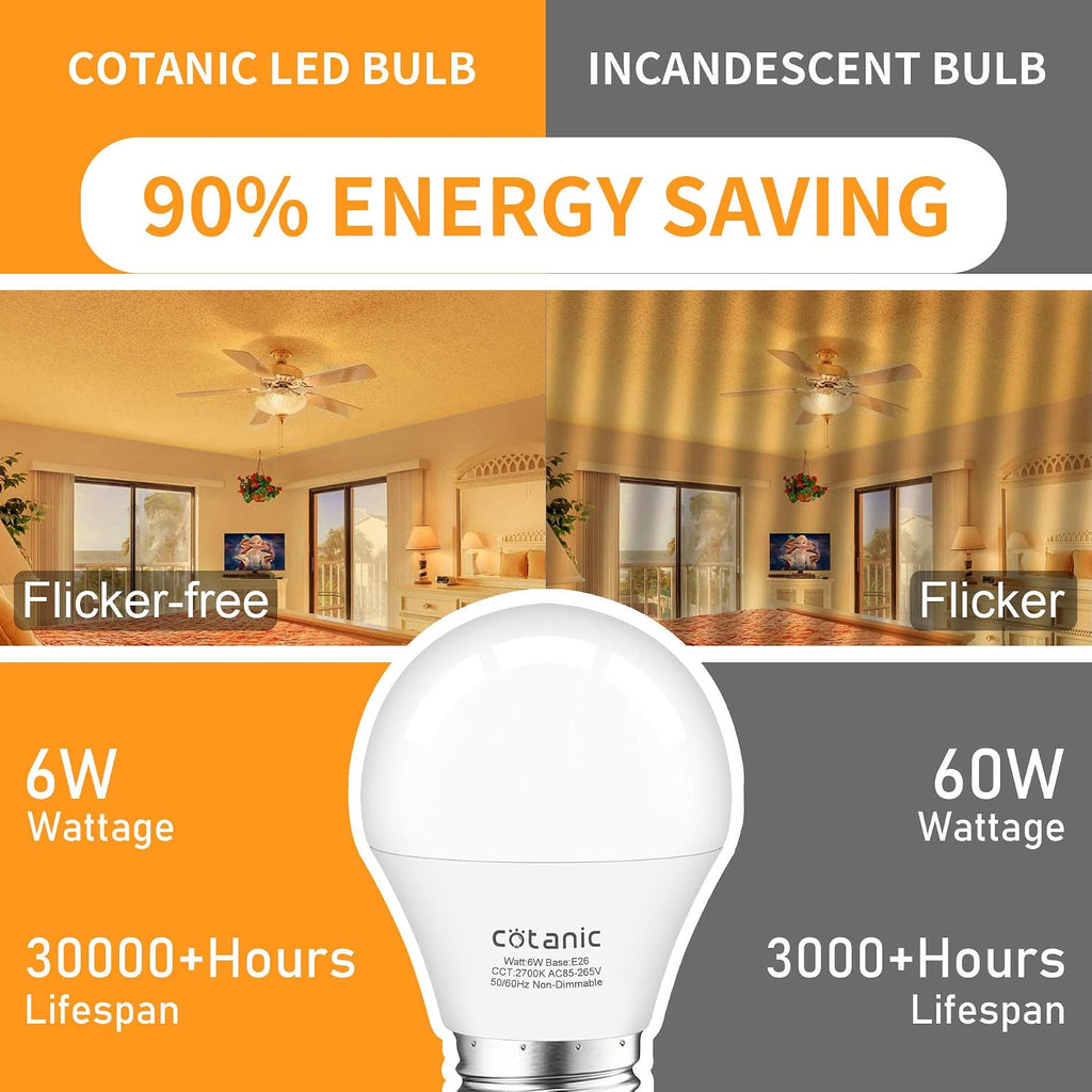 LED Ceiling Fan Light Bulbs 2700K Warm White E26 Base 60W
