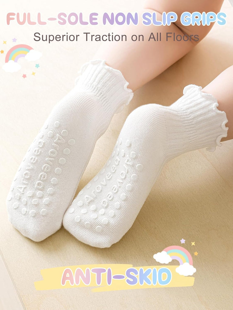 Toddler Girls Socks 12 Pack Grip Kids Cotton Socks for Toddlers 6M
