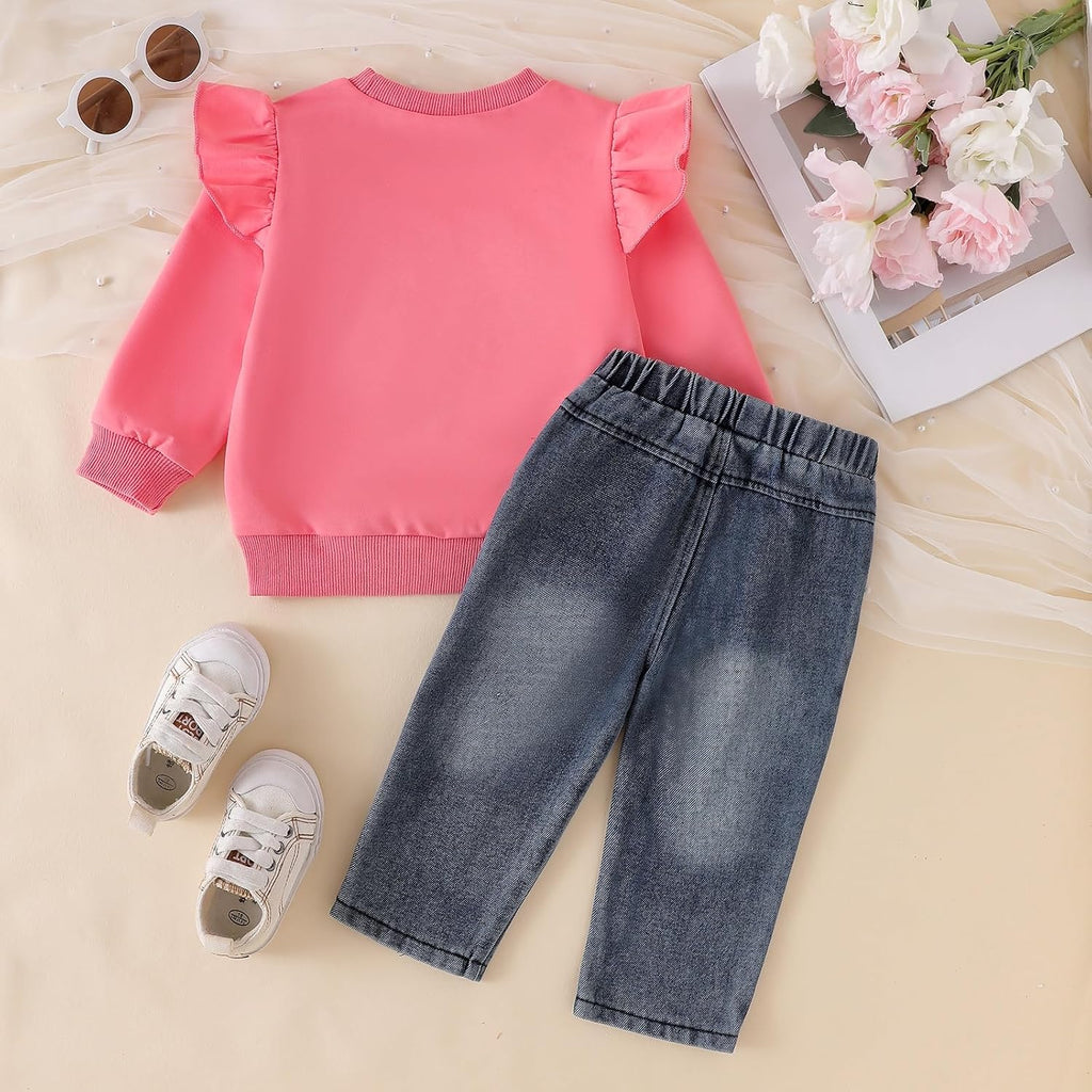 Toddler Clothes for Girls,2 Piece Animal Sweatshirt and Jeans