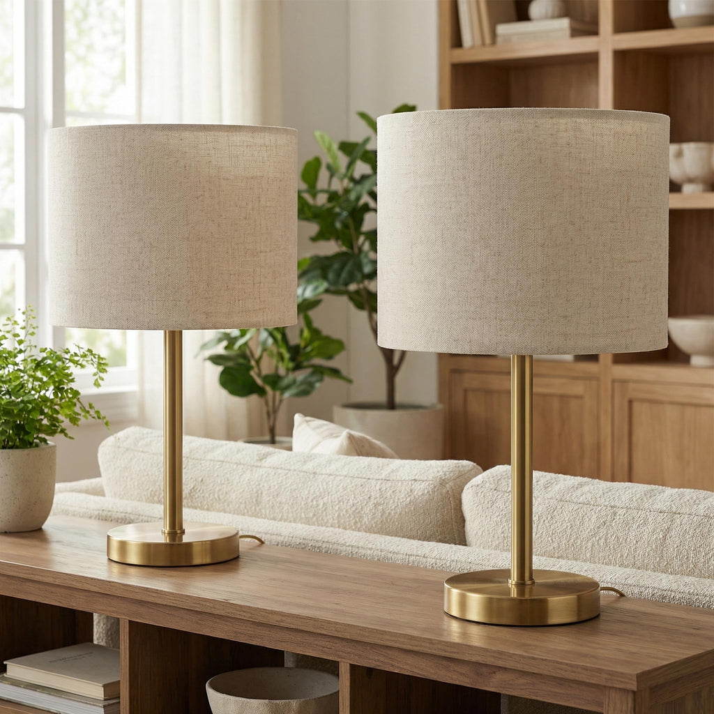 16.5" Gold Table Lamps Set of 2 with Linen Shades