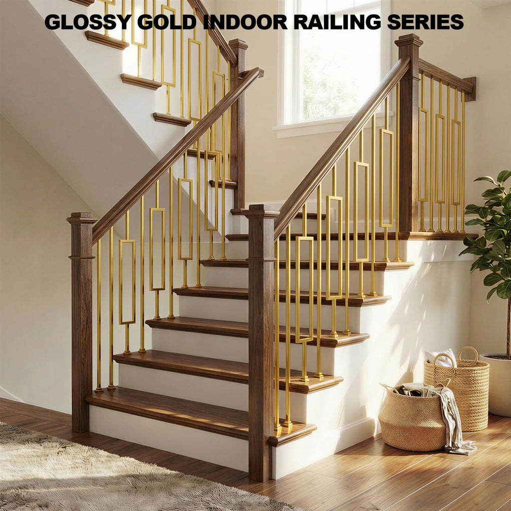 Glossy Gold Rectangle Wrought Iron Stair Balusters for Interior, 1/2" X 44" Square Metal Spindles for Stairs, Upgrade