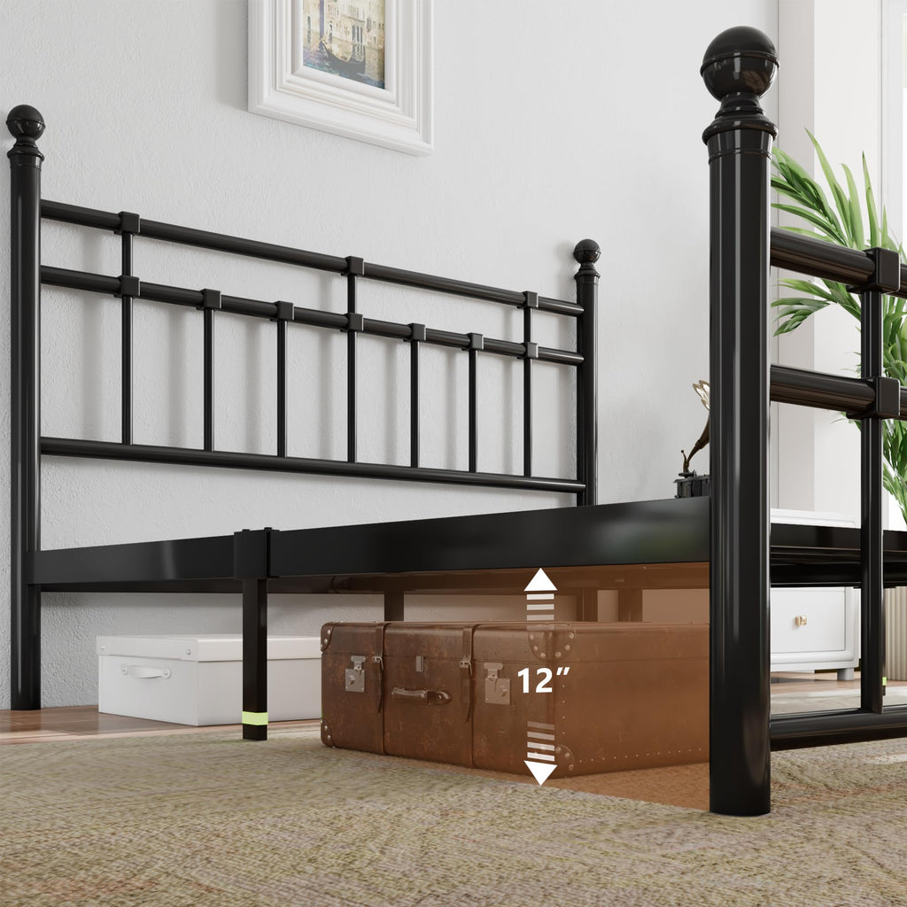 Metal Bed Frame with Vintage Headboard and Footboard, Farmhouse Bed Frame, Under Bed Storage, No Box