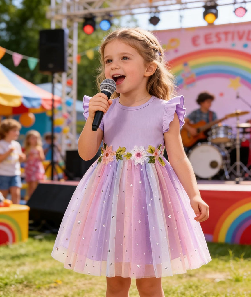 Tulle Dress Toddler Flutter Sleeve Tutu Dress Summer Flower Birthday Party Princess Dresses