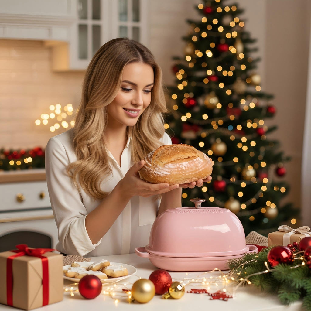 Cast Iron Bread Oven, 6 QT Bread Oven, Thick Enameled Loaf Pan with Lid, Bread Pans made Bread, 14.5"Dutch Oven for Bread