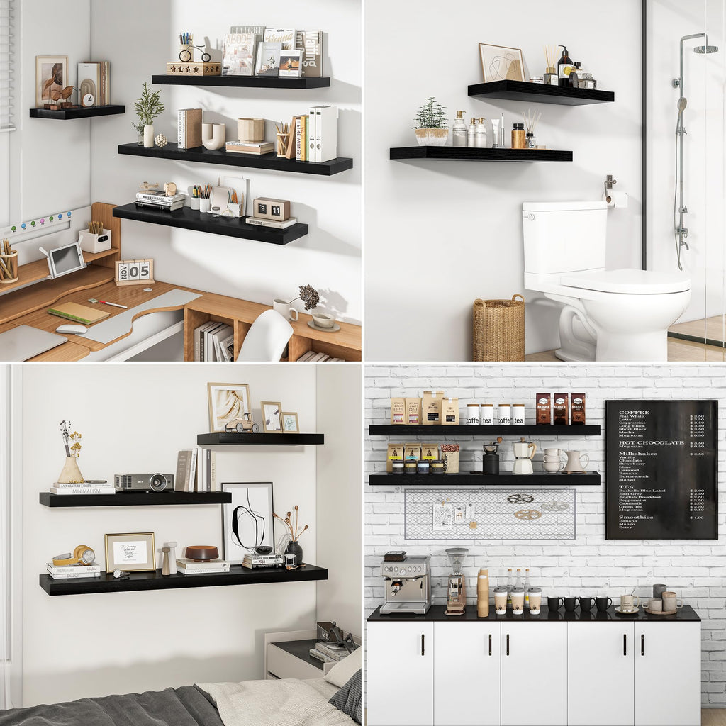 36Inch Floating Shelves for Wall 2Pack, Black, 8" Deep