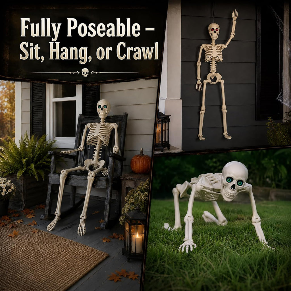 Halloween Skeletons Decor 36 Inches 2 Pack with Eyes & Movable Joint - Set of 2